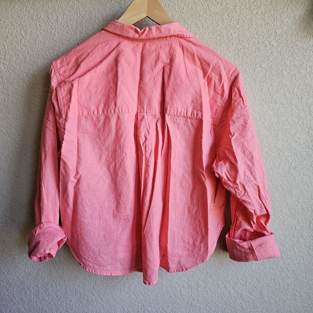 Universal Thread Cropped Long Sleeve Collared Button-Down Shirt Pink L Large - Picture 5 of 5